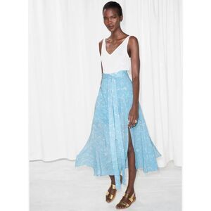 & Other Stories Paris Atelier Slit Crepe Midi Skirt Belt Blue Palm Tree Shell 4